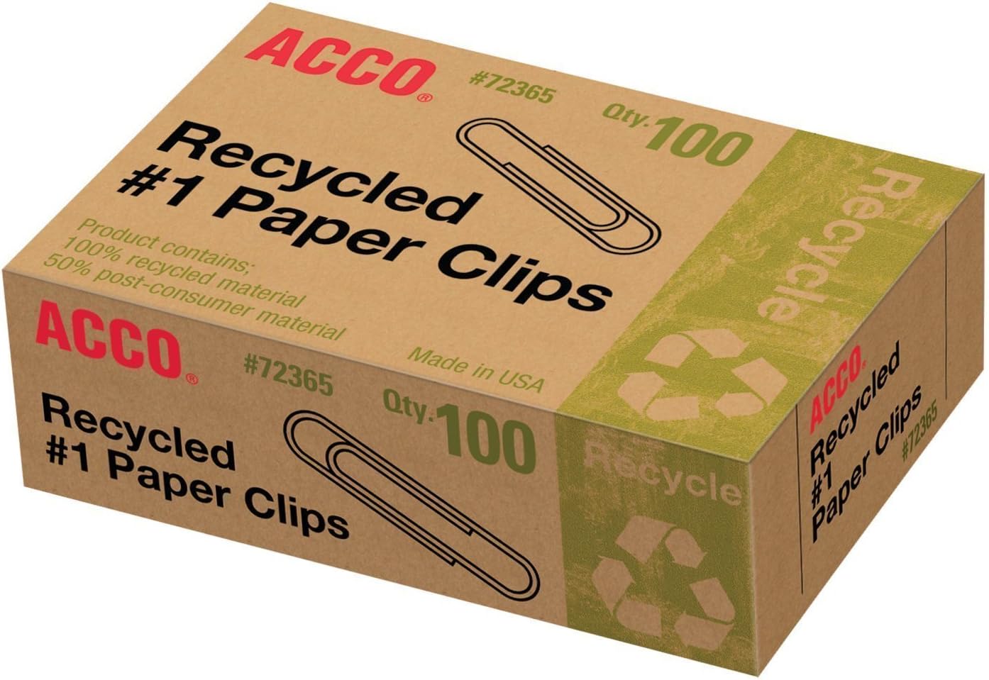 ACCO Recycled Paper Clips, 100/Box