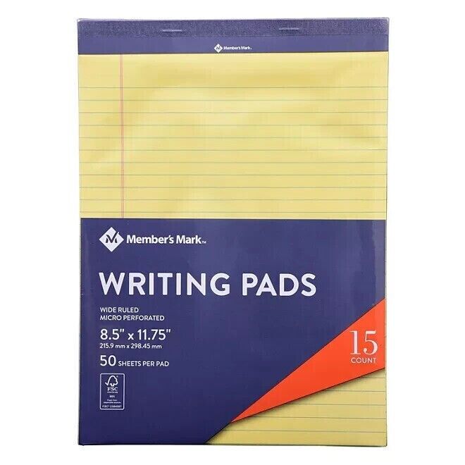 Members Mark Legal Writing Pad - Perforated Canary 50 Sheets per Pad 15-pack